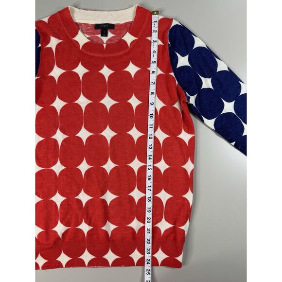 J.CREW Womens Merino Wool Sweater S Red White Blue Polka Dot Americana Preppy - Picture 4 of 9